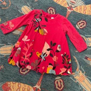 Adorable Catimini Floral Red Kids Bubble Dress red birds 18 months
